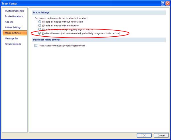 enable macro